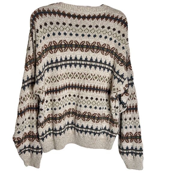 VTG St John's Bay Men's Fair Isle Sweater Pullover Sz L Brown Beige Cotton Blend - Picture 4 of 7